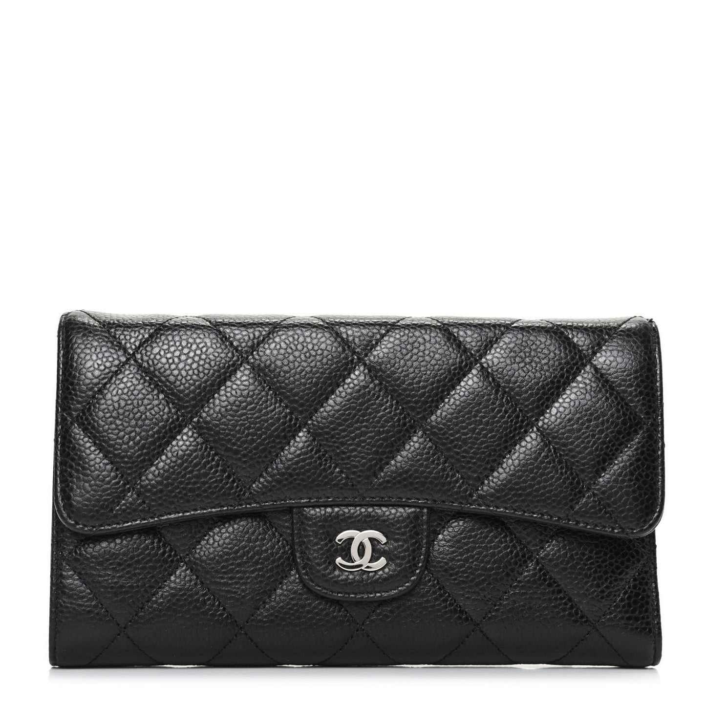 Caviar Quilted Large Flap Wallet Black
