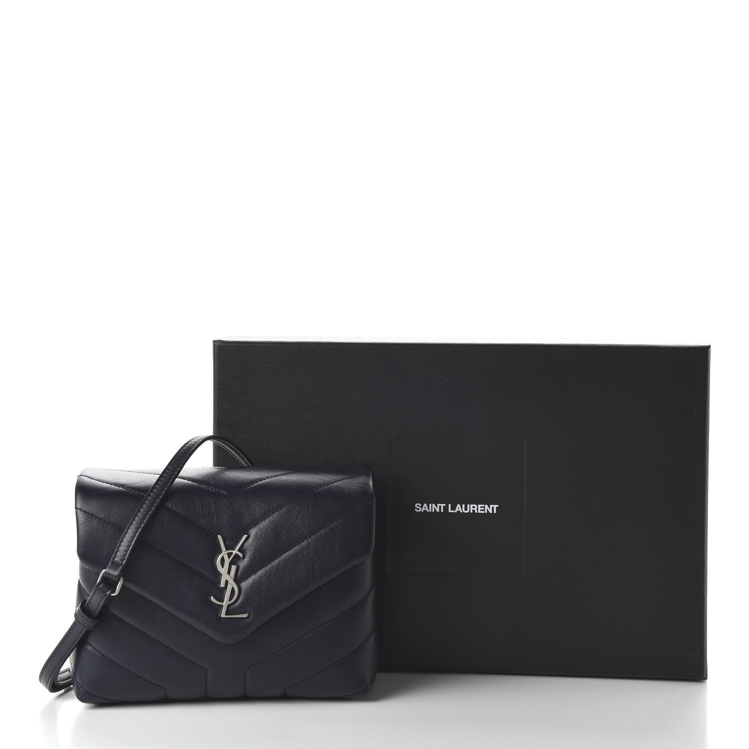 Saint Laurent Calfskin Y Quilted Monogram Toy Loulou Crossbody Bag Medium Blue 10 of 10