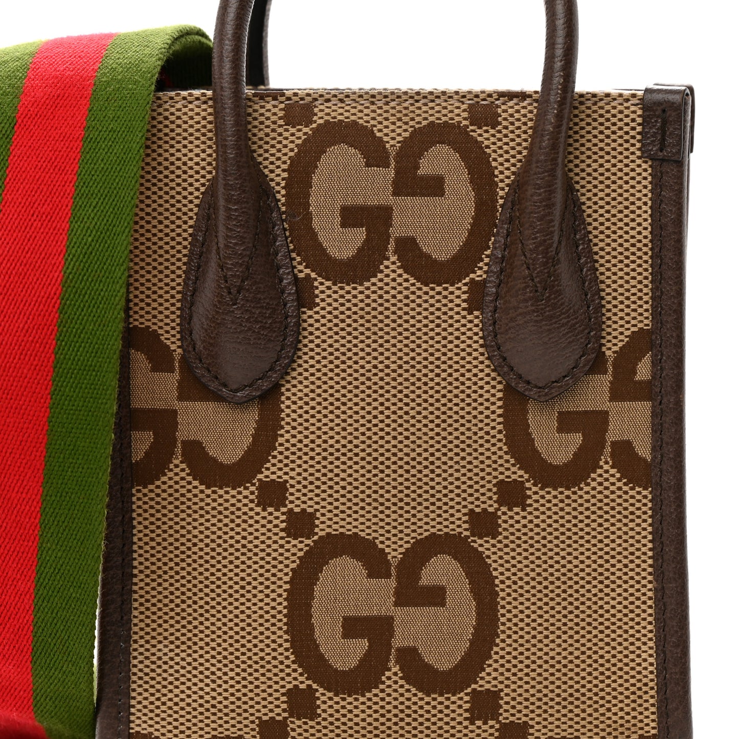 Monogram Jumbo GG Textured Dollar Calfskin Web Mini Vertical Tote Camel Ebony New Acero