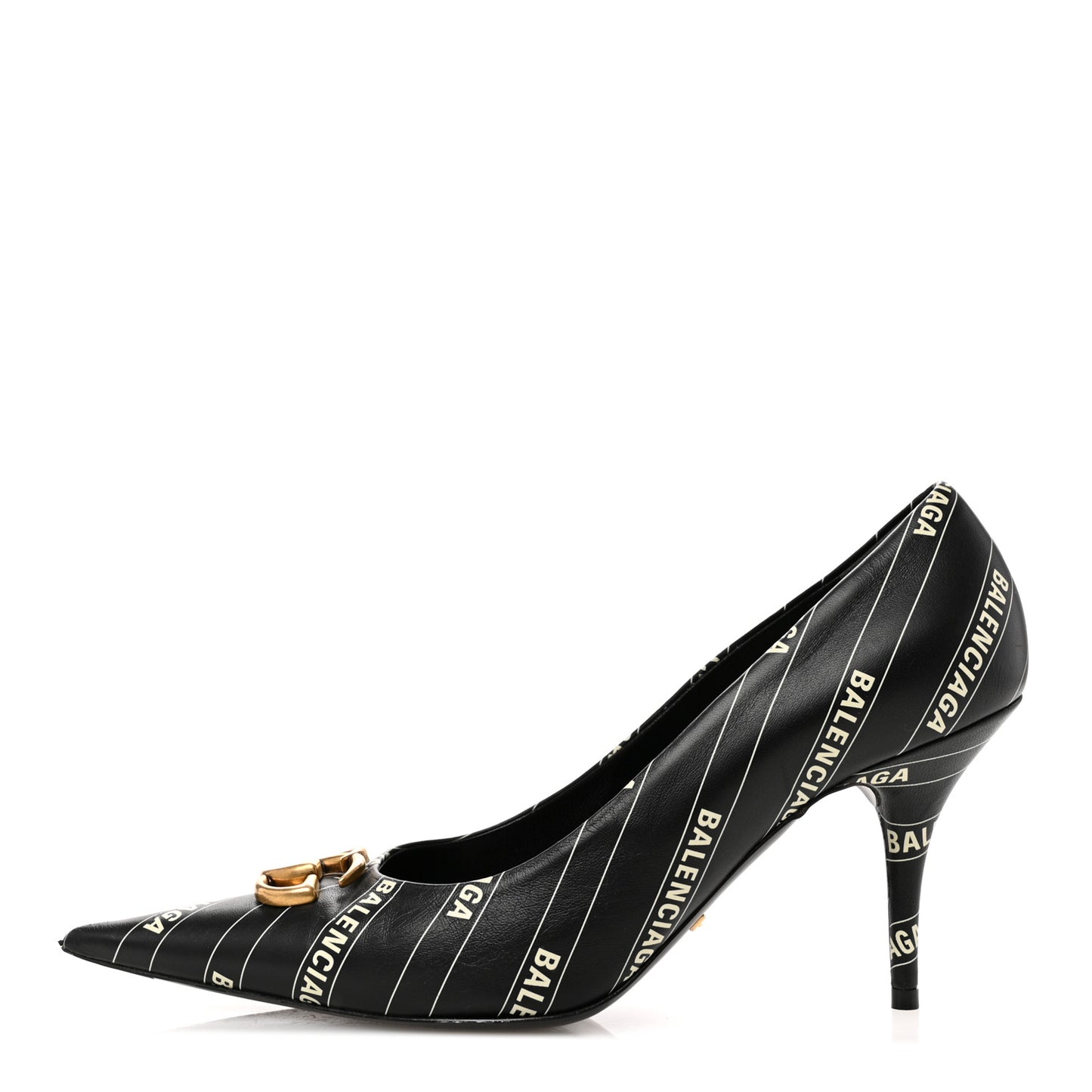 X Gucci Calfskin Logo Print Knife 80mm Pumps 38.5 Black