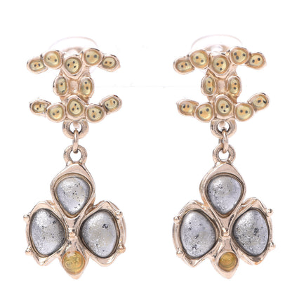 Chanel Resin CC Drop Clip On Earrings Grey Gold 1 of 4