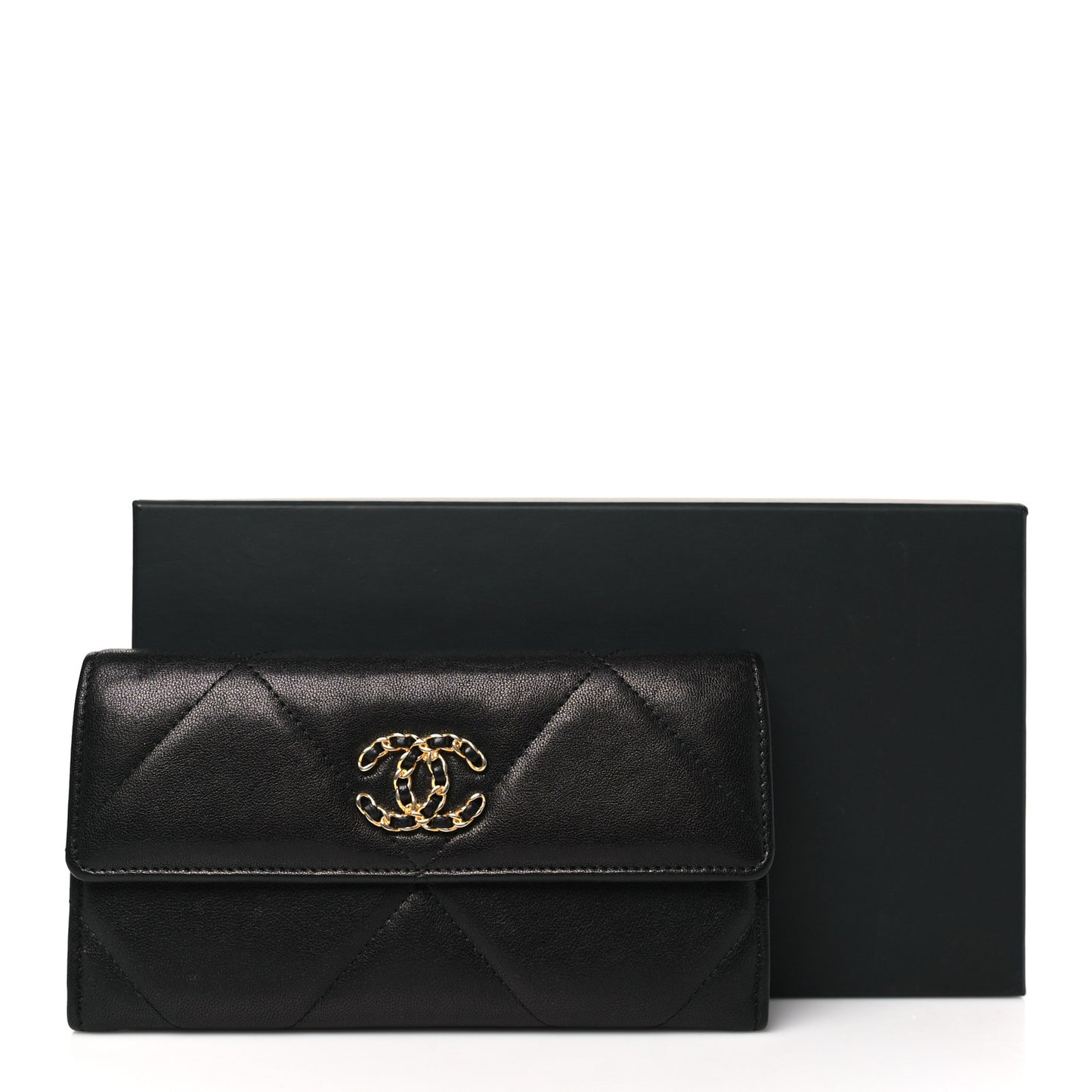 Lambskin Quilted Chanel 19 Flap Wallet Black