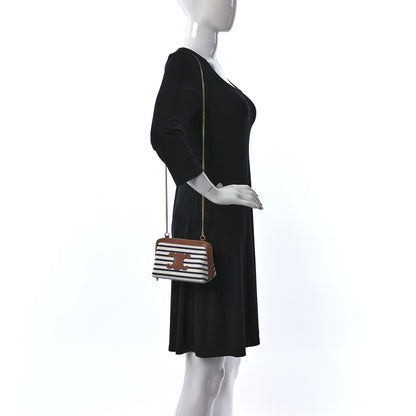 Celine Canvas Calfskin Striped Triomphe Mini Clutch on Chain Navy 2 of 8