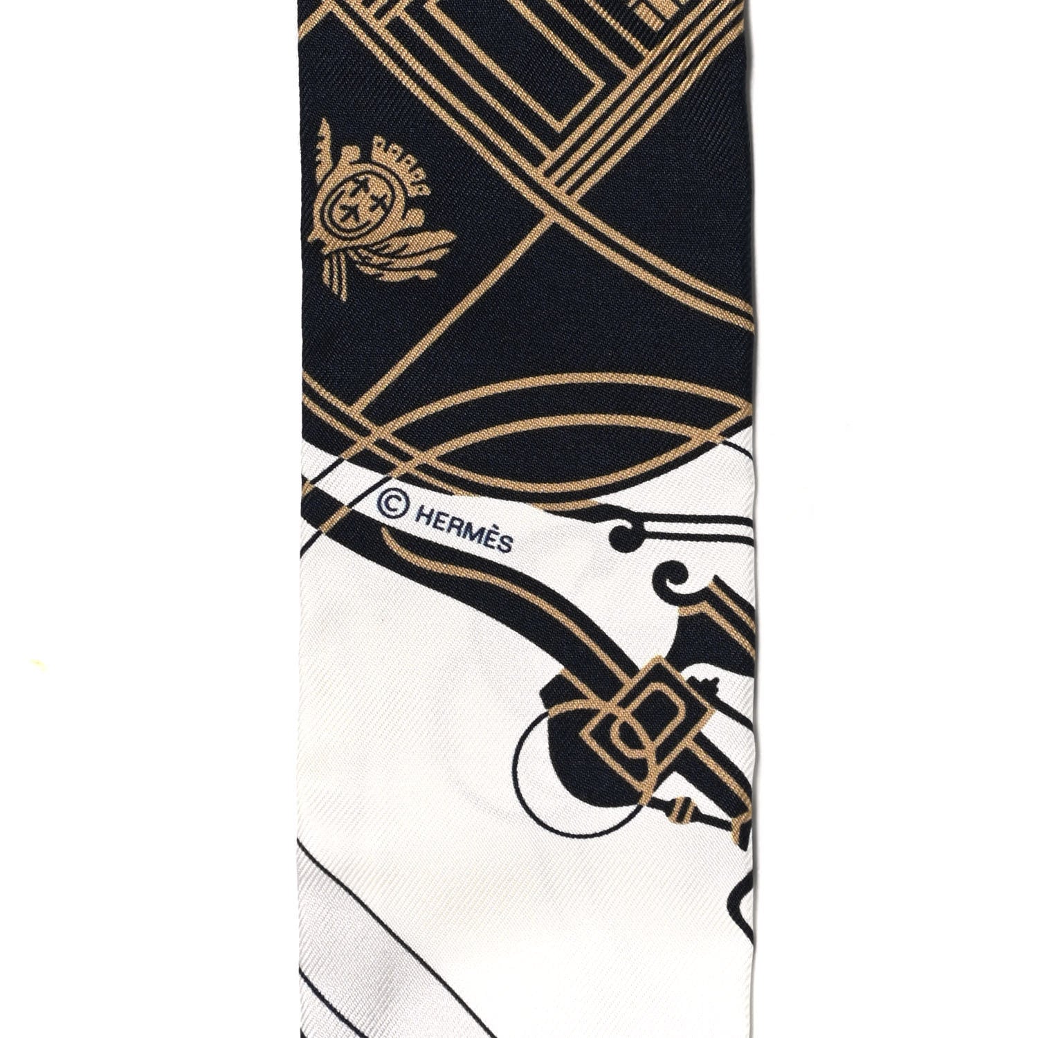Hermes Silk Ex-Libris Twilly White Marine Gris 3 of 4
