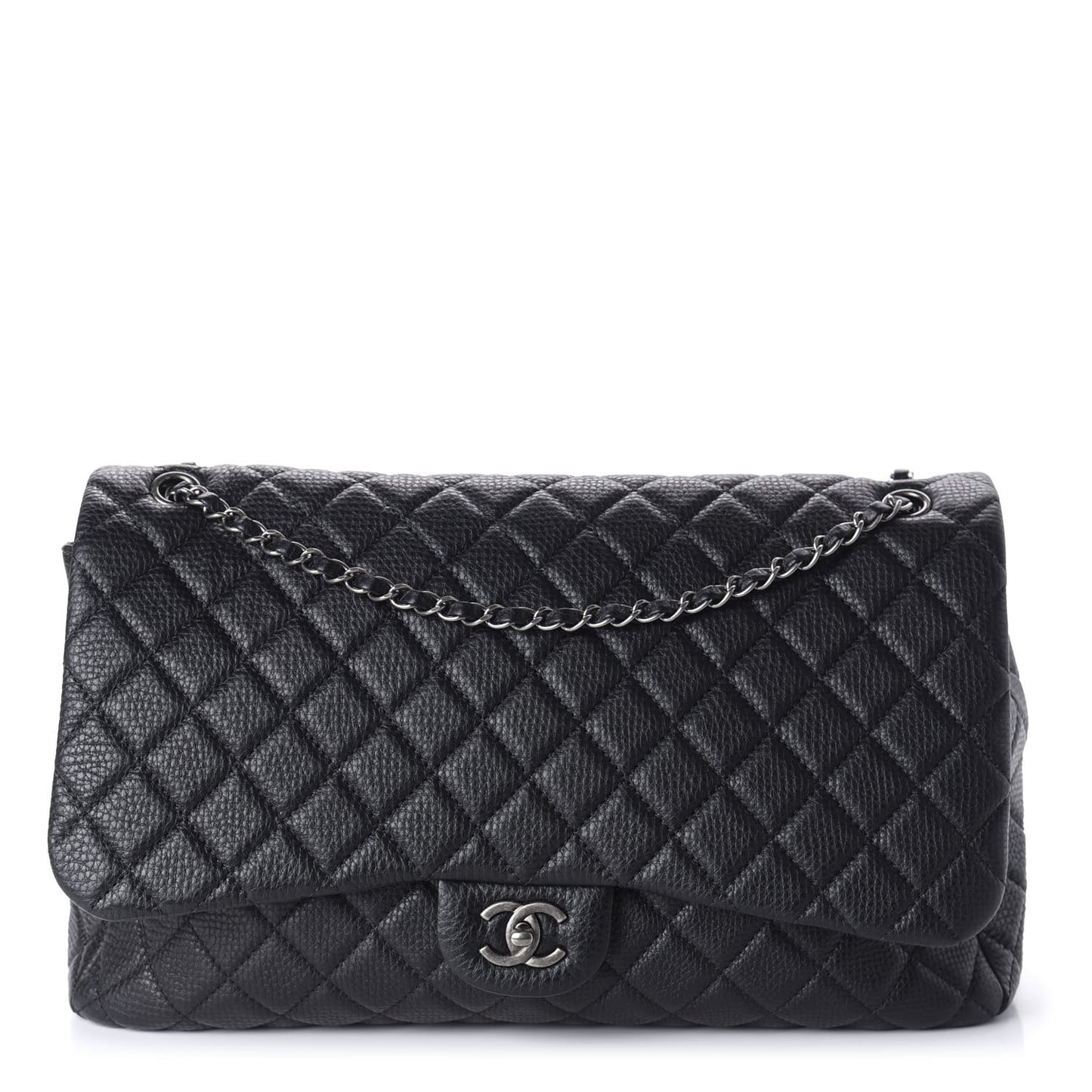 Calfskin Quilted Small XXL Travel Flap Bag Black