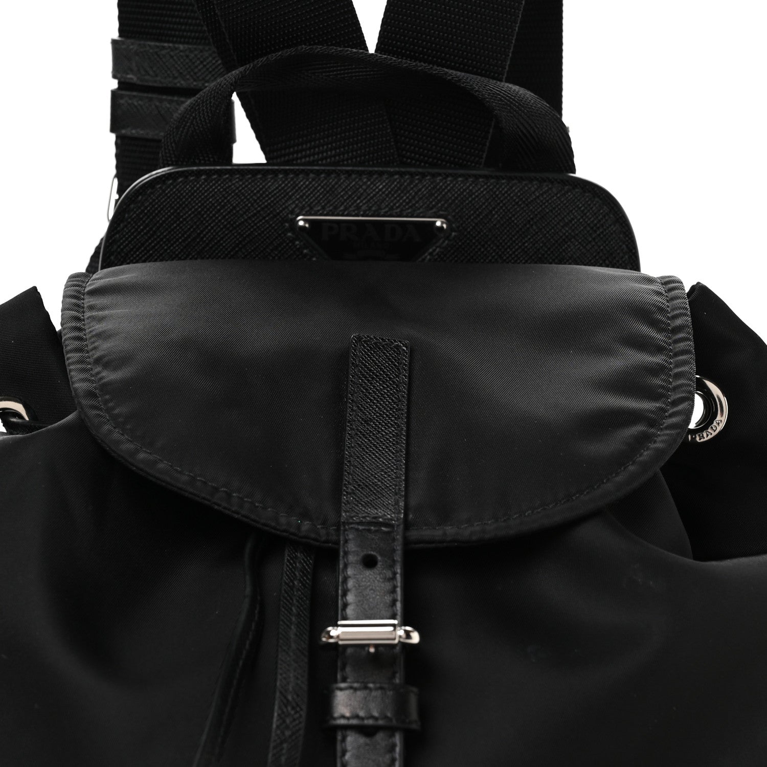 Prada Nylon And Saffiano Leather Backpack, Women, Black