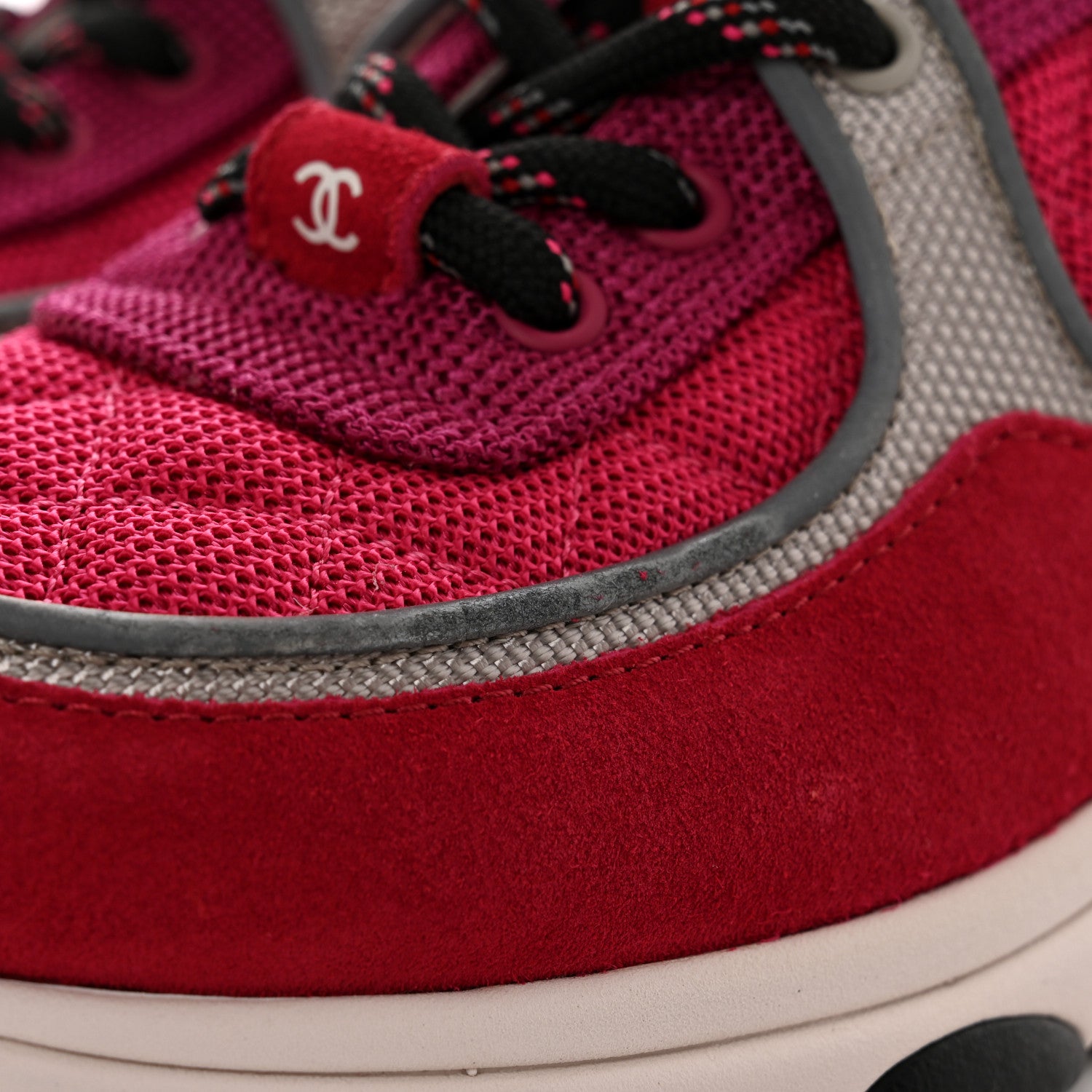 Chanel Mesh Suede Calfskin Grained Calfskin Womens CC Sneakers Dark 36.5 Pink Silver 9 of 10