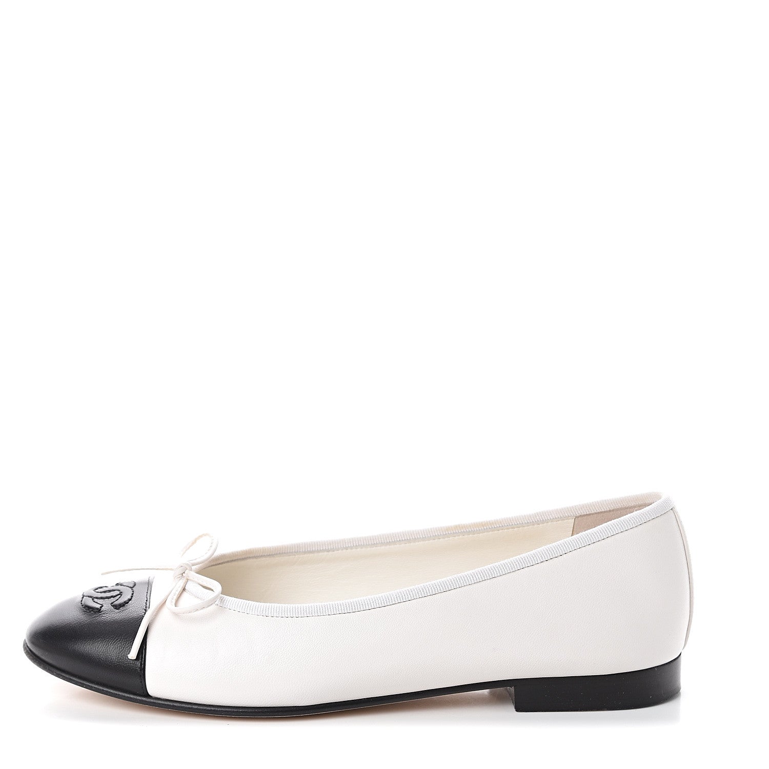 Chanel Lambskin Cap Toe Ballerina Flats 37.5 White Black 1 of 7
