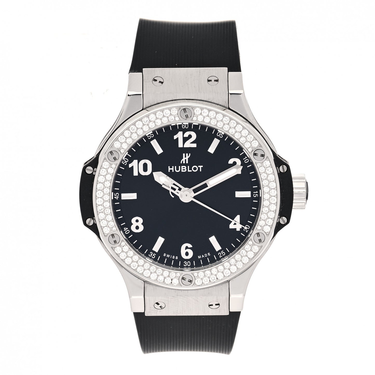 Stainless Steel Rubber Diamond Pave Bezel 38mm Big Bang Quartz Watch Black 361.SX.1270.RX.1104