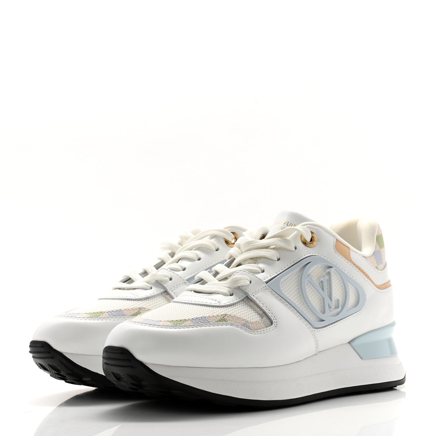 Calfskin Damier Azur Run Away Sneakers 38 Bleu Clair