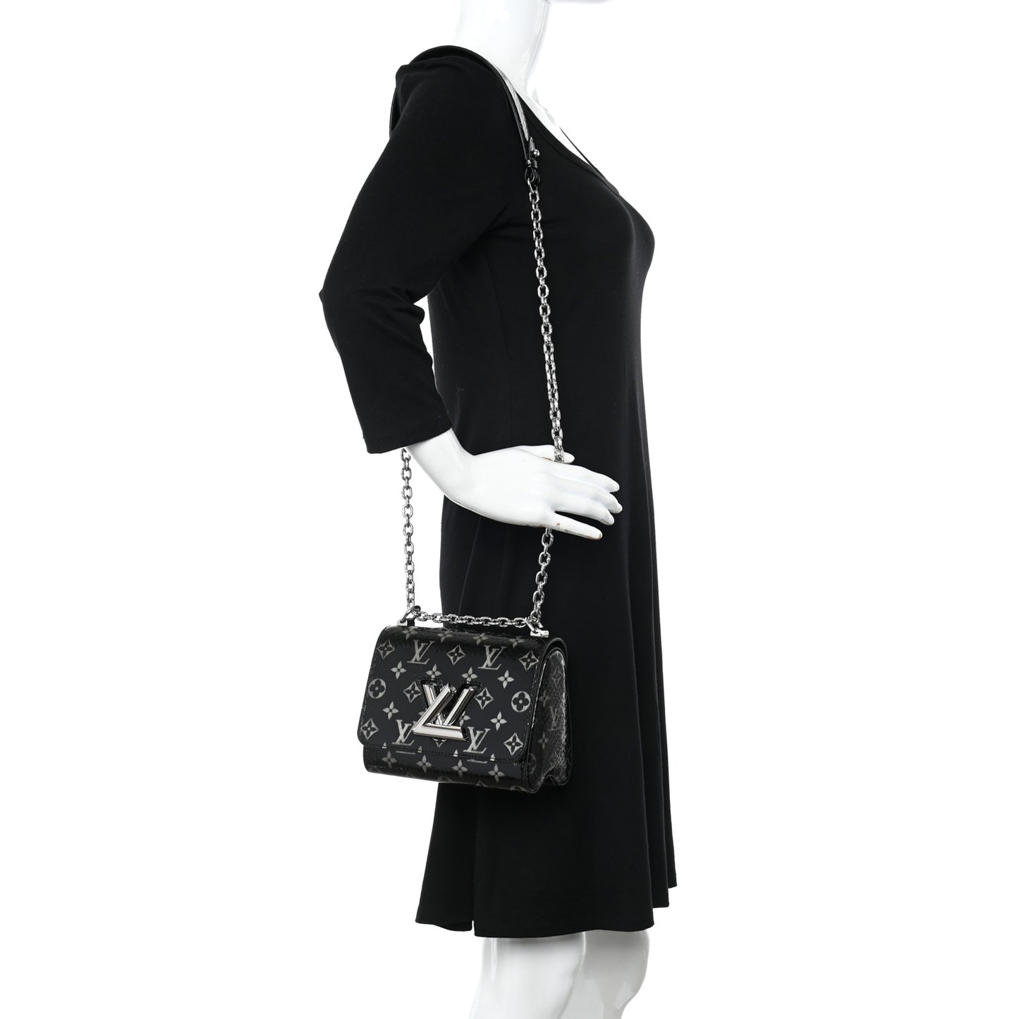 Snakeskin Monogram Twist Shoulder Bag PM Black