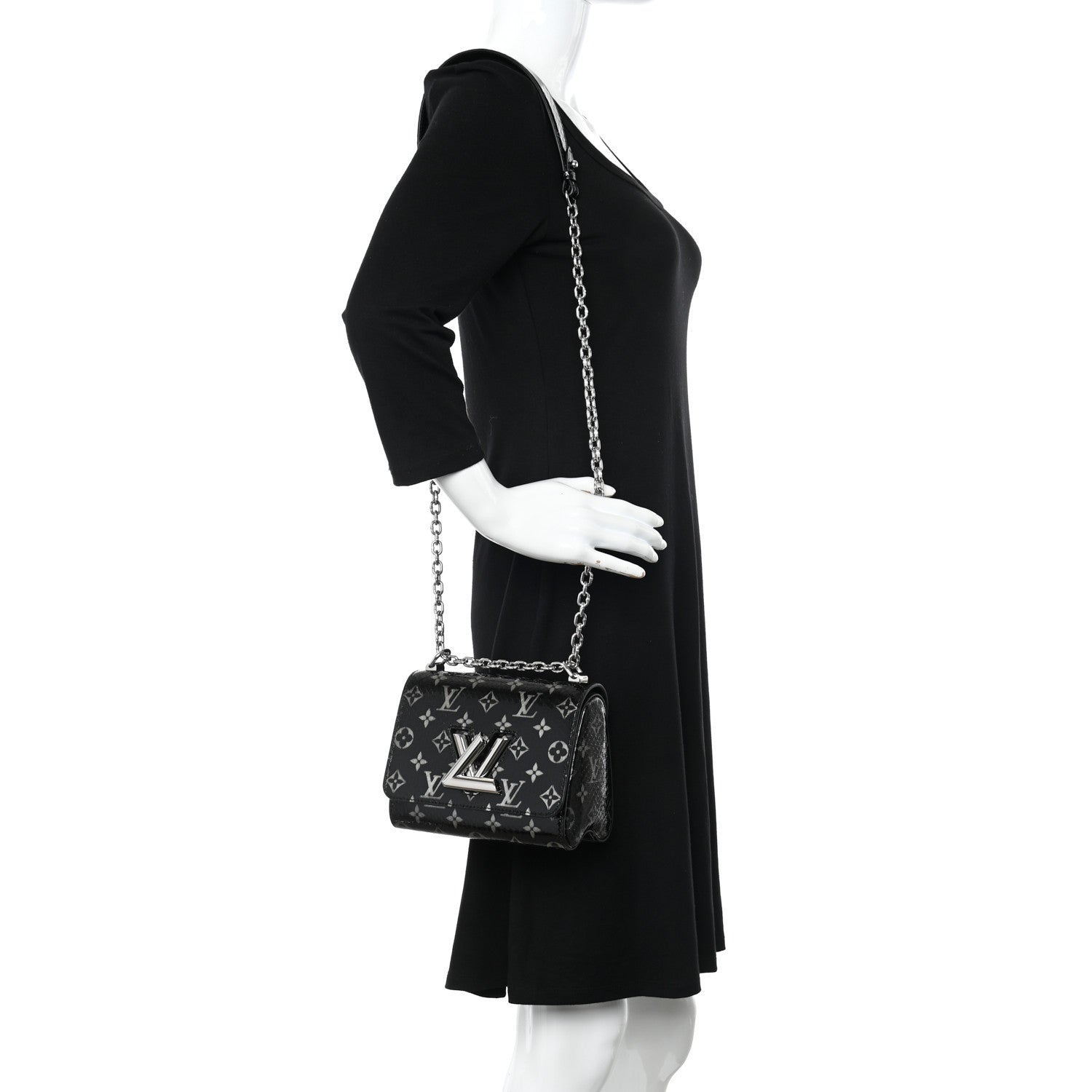 Louis Vuitton Snakeskin Monogram Twist Shoulder Bag PM Black 2 of 10