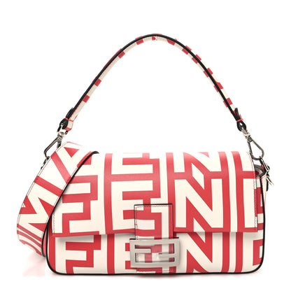 Fendi X MARC JACOBS Vitello Seta Logo Print Baguette Glow Coral White 1 of 10