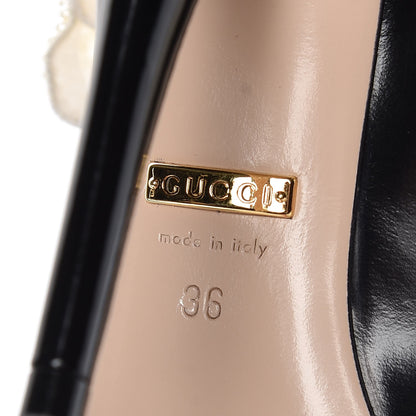 Gucci Polished Calfskin Removable Pearly Bow Elaisa Platform High Heel Pumps 36 Black 7 of 11