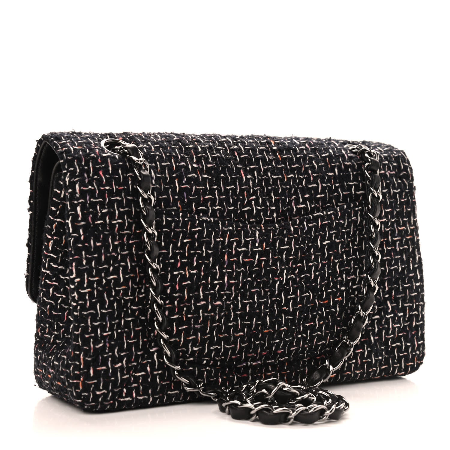 Chanel Tweed Quilted Medium Double Flap Black 3 of 10