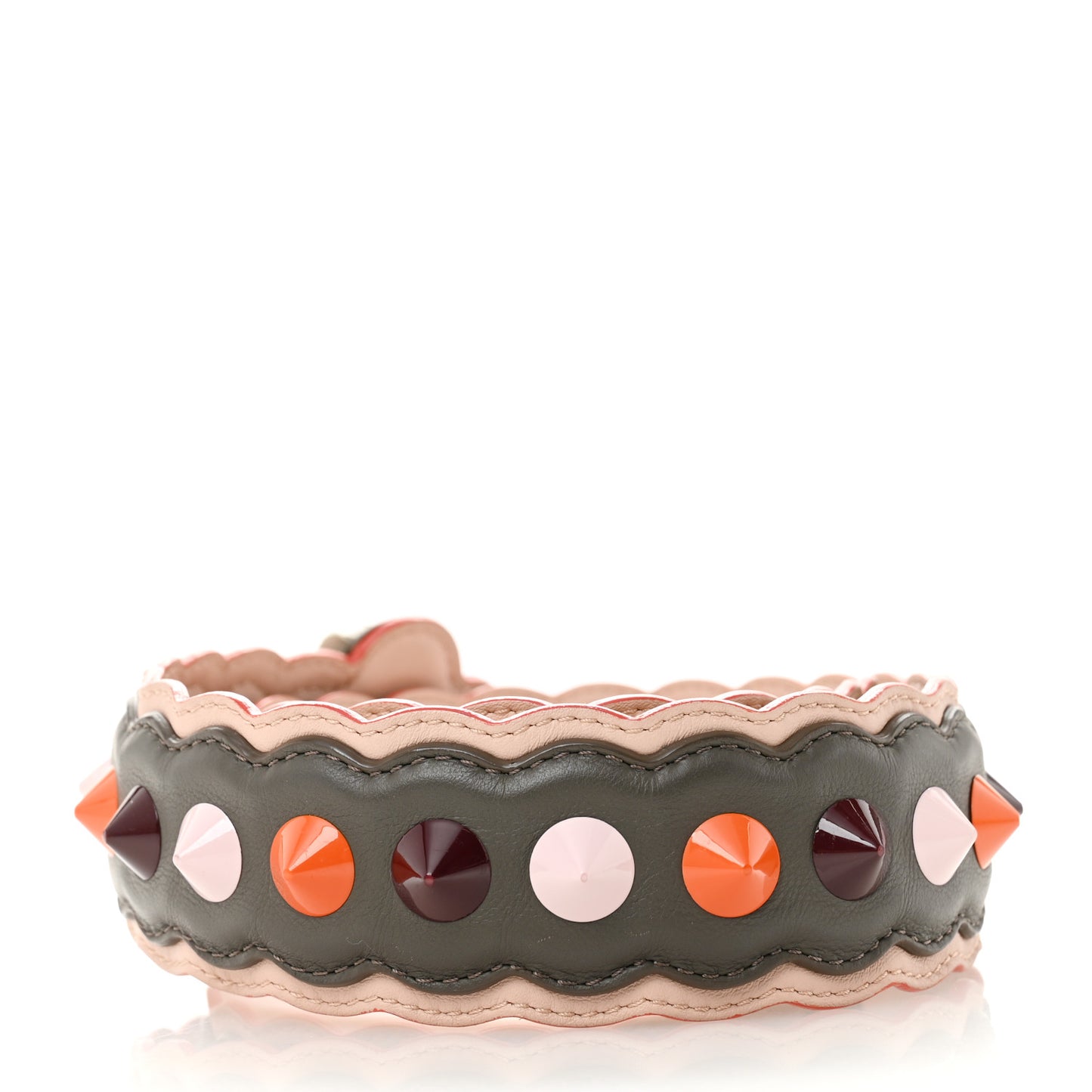 Vitello Dolce Nappa Hypnoteyes Bi-Color Scalloped Spike Studded Strap You Carbone Plaster White Multicolor