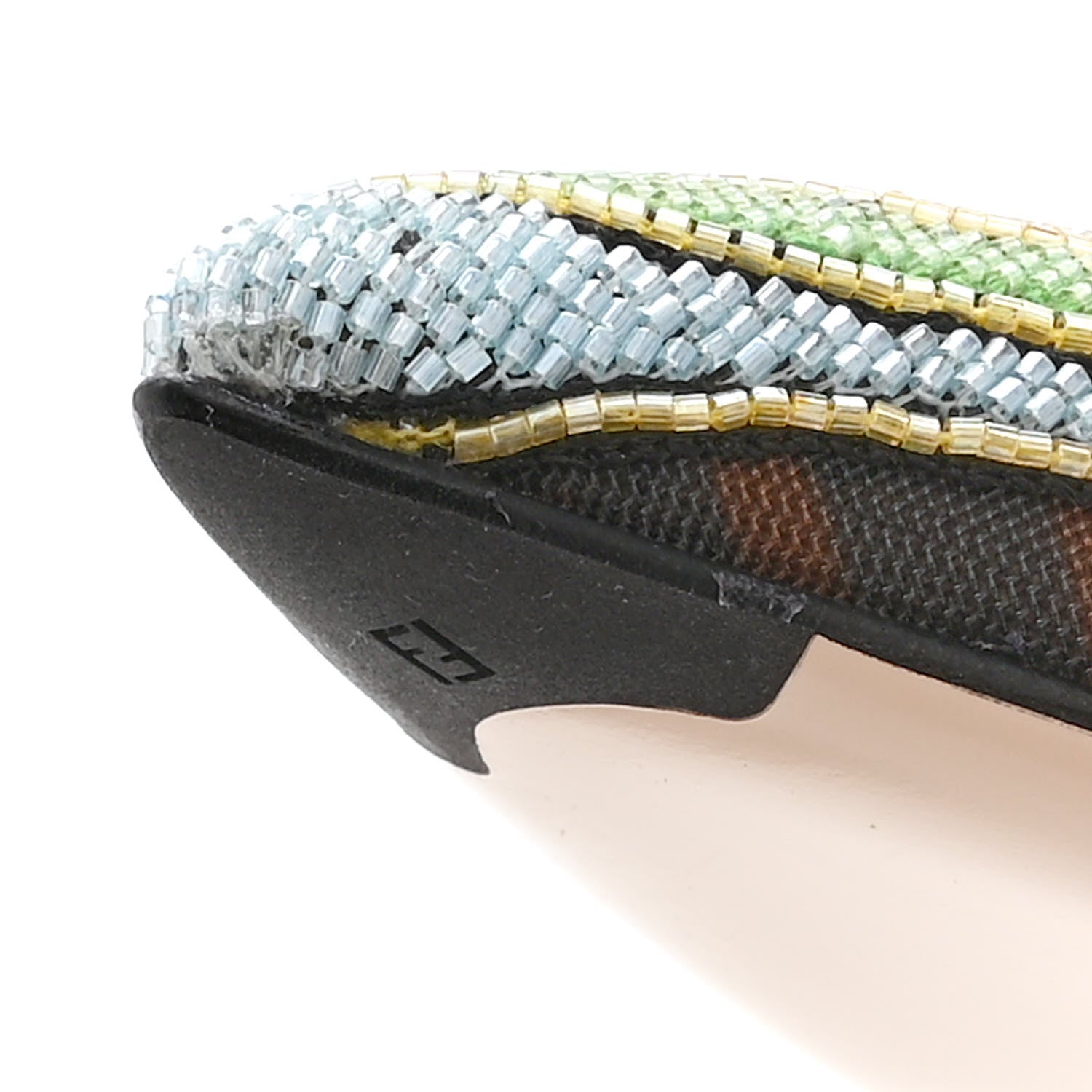 Fendi Technical Mesh FF Rainbow Beaded Colibri 85mm Slingback Pumps 39 Tobacco Black Multicolor 10 of 11
