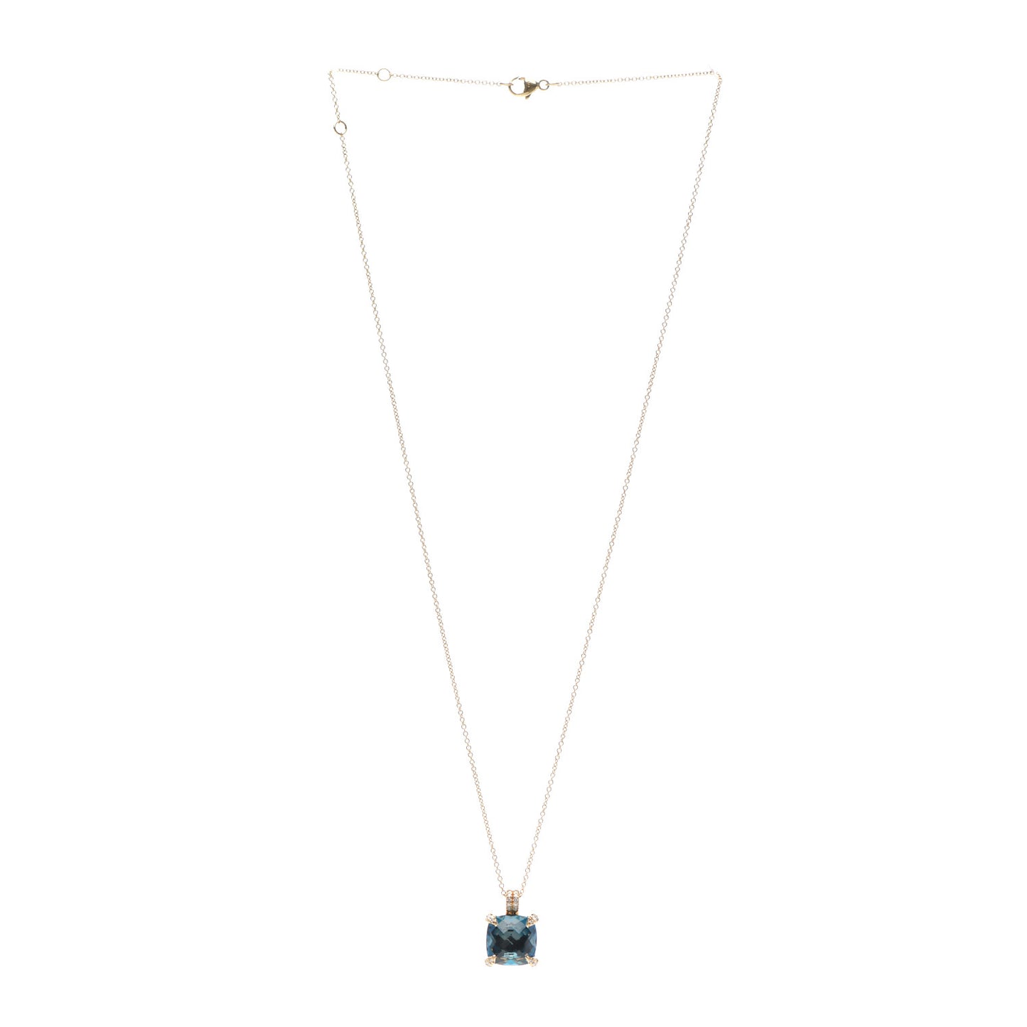 18K Yellow Gold Diamond Hampton Blue Topaz 11mm Chatelaine Pendant Necklace