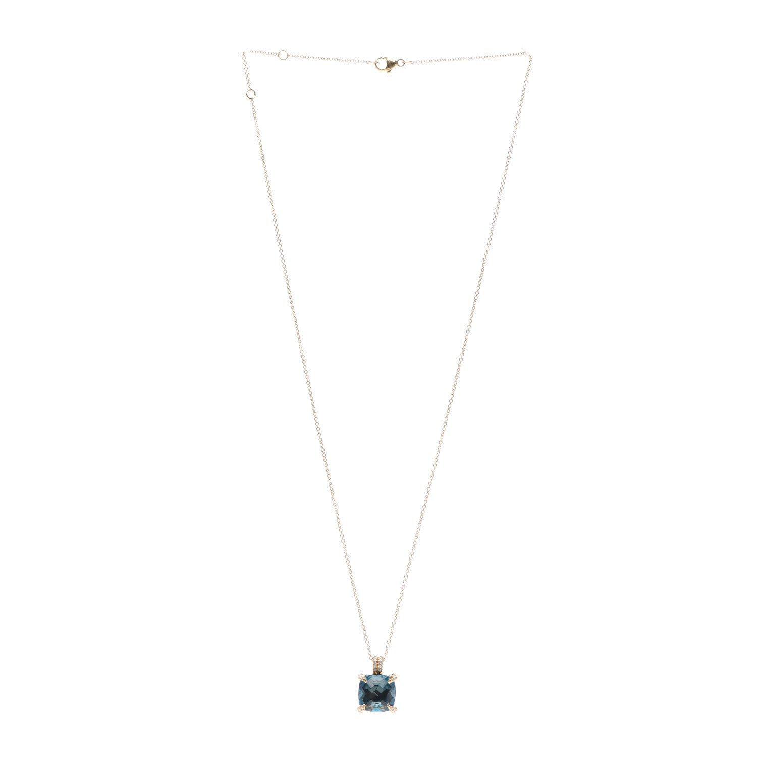 David Yurman 18K Yellow Gold Diamond Hampton Blue Topaz 11mm Chatelaine Pendant Necklace 3 of 4