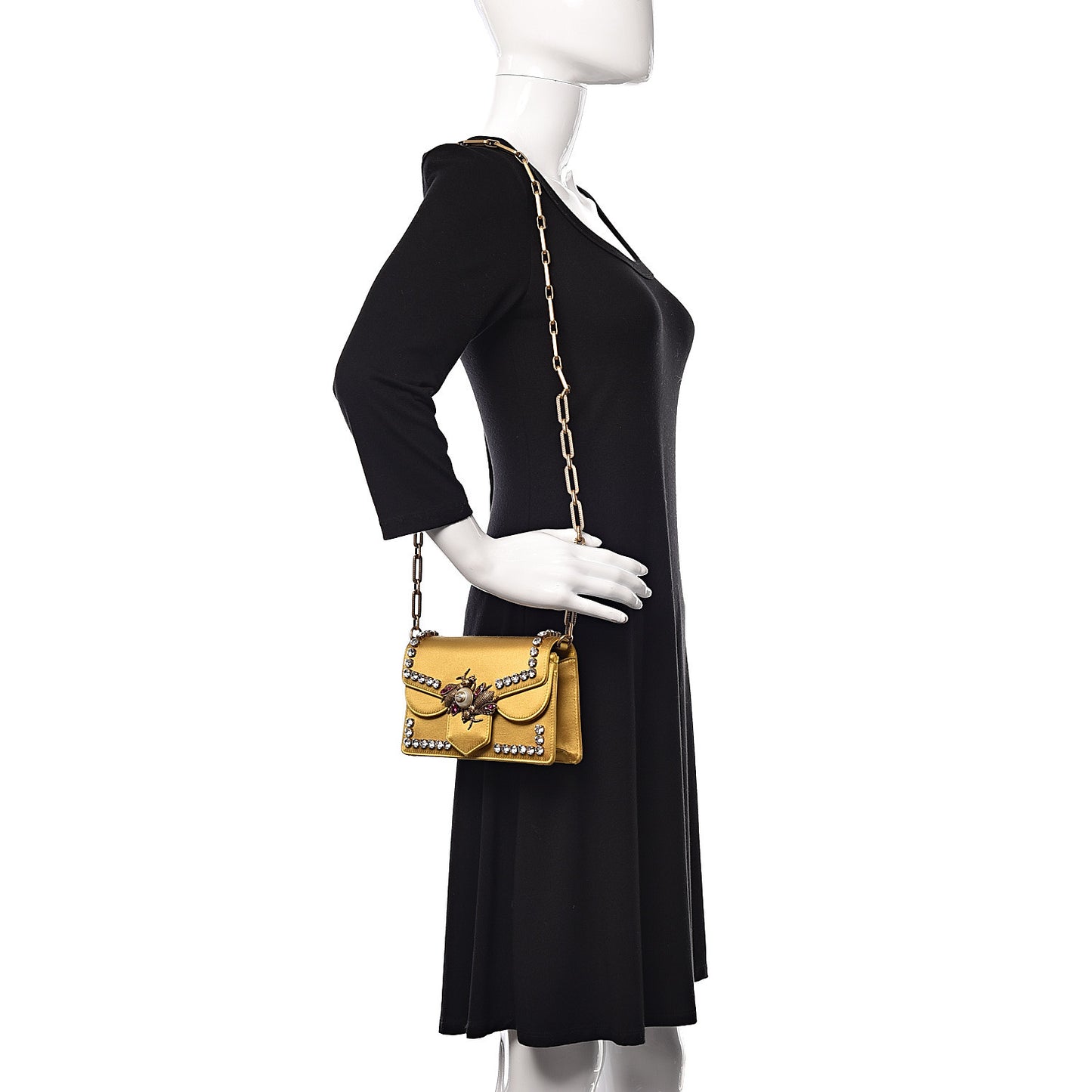 Satin Crystal Mini Bee Broadway Shoulder Bag Gold
