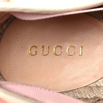 Gucci Canvas Grossgrain Embroidered Judit Ankle Wrap Platform 35/120mm Espadrille Wedges 38 White Shell 7 of 7