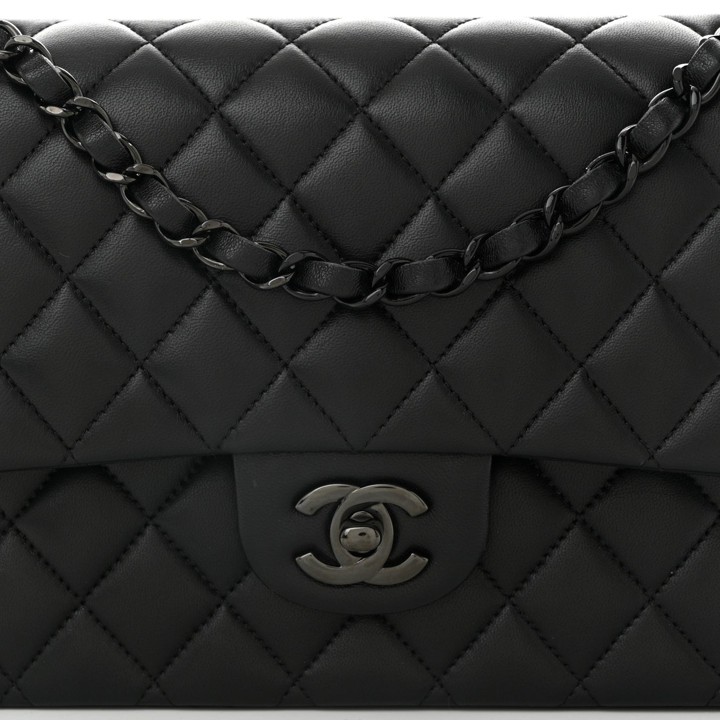 Lambskin Quilted Medium Double Flap So Black