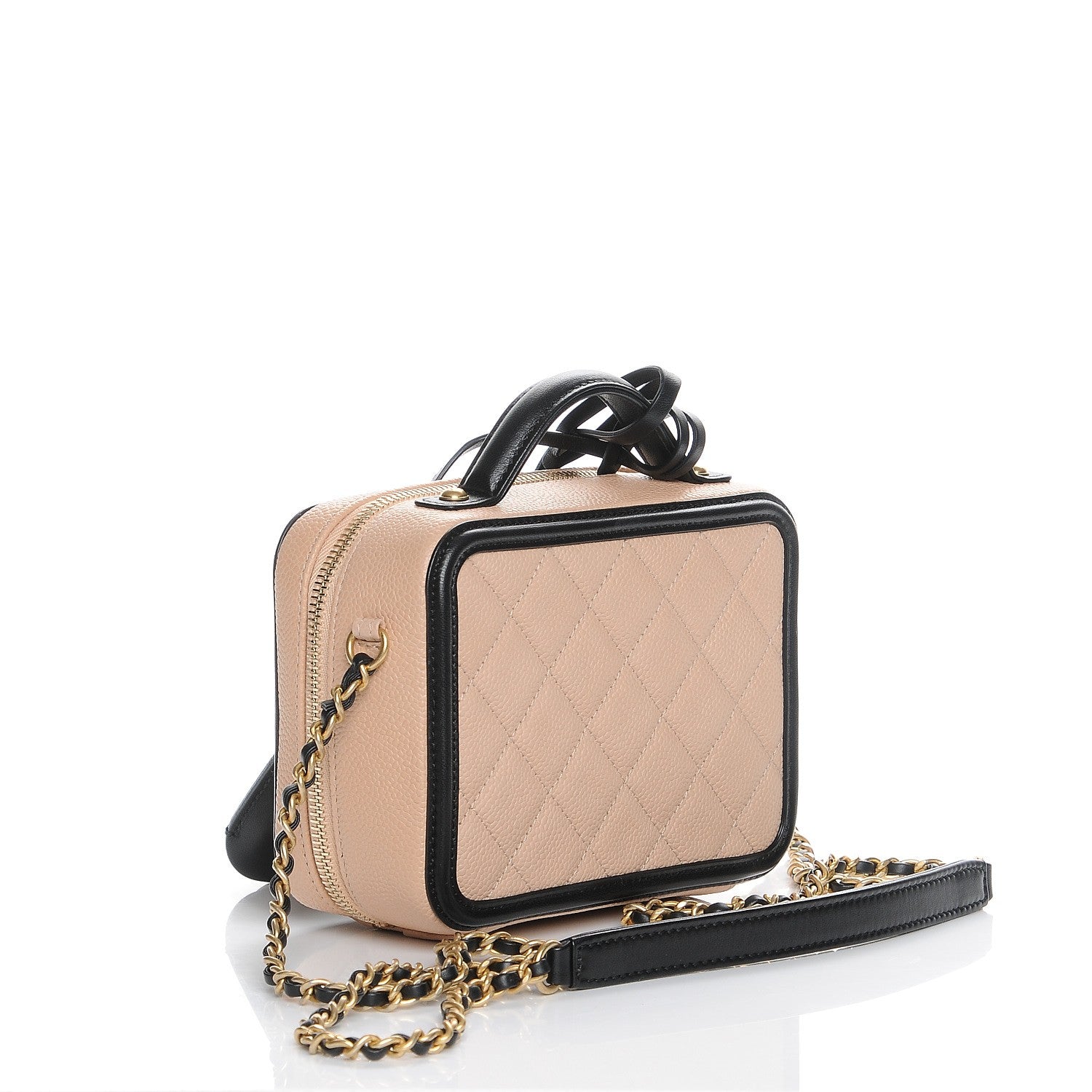 Chanel Caviar Quilted Small CC Filigree Vanity Case Beige Black 4 of 9