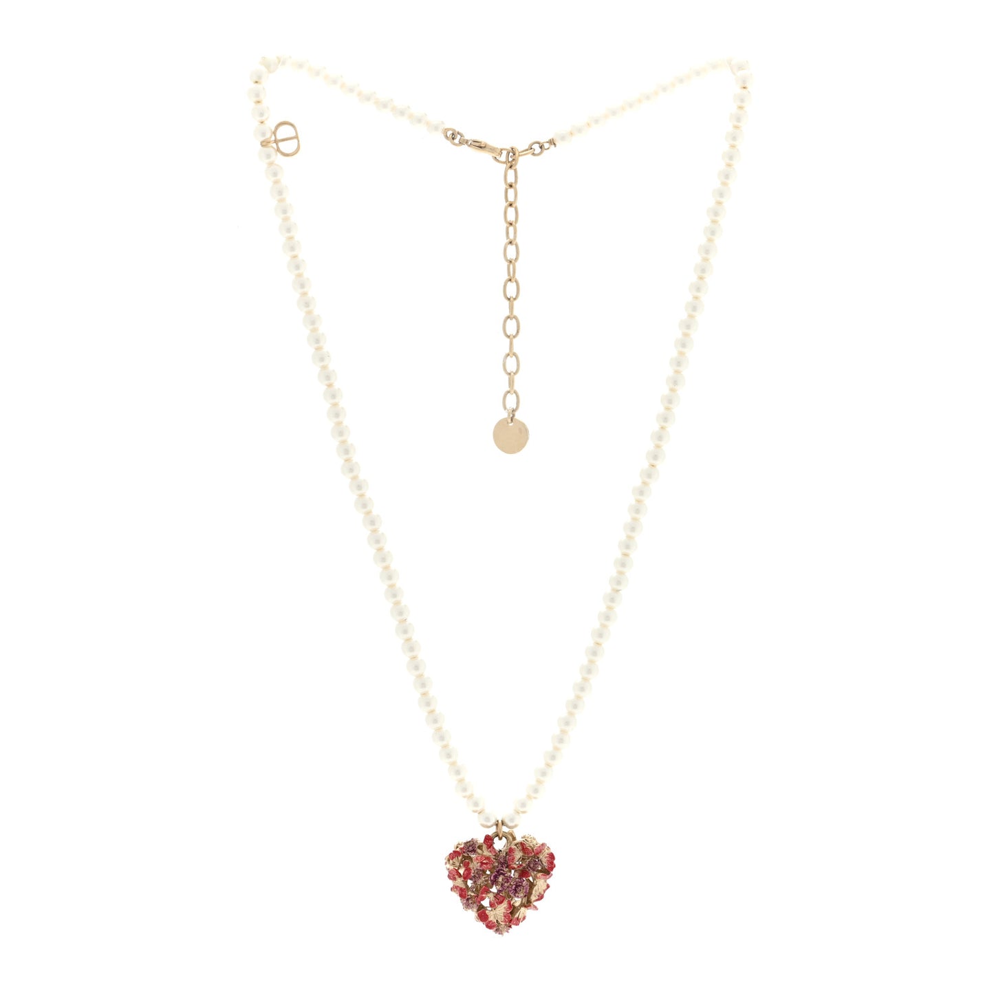 Crystal Pearl Le Coeur des Papillons Necklace Gold White Red