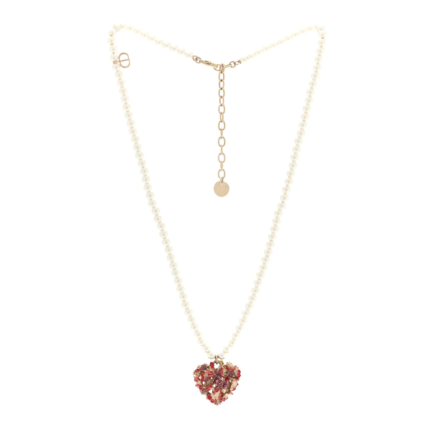 Christian Dior Crystal Pearl Le Coeur des Papillons Necklace Gold White Red 2 of 3