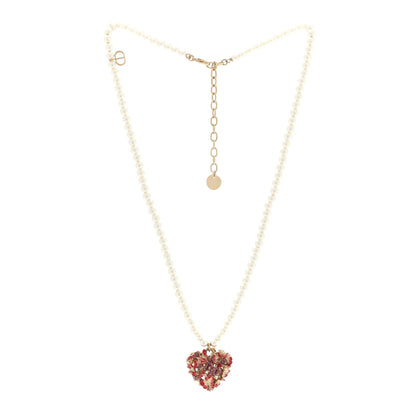 Christian Dior Crystal Pearl Le Coeur des Papillons Necklace Gold White Red 2 of 3