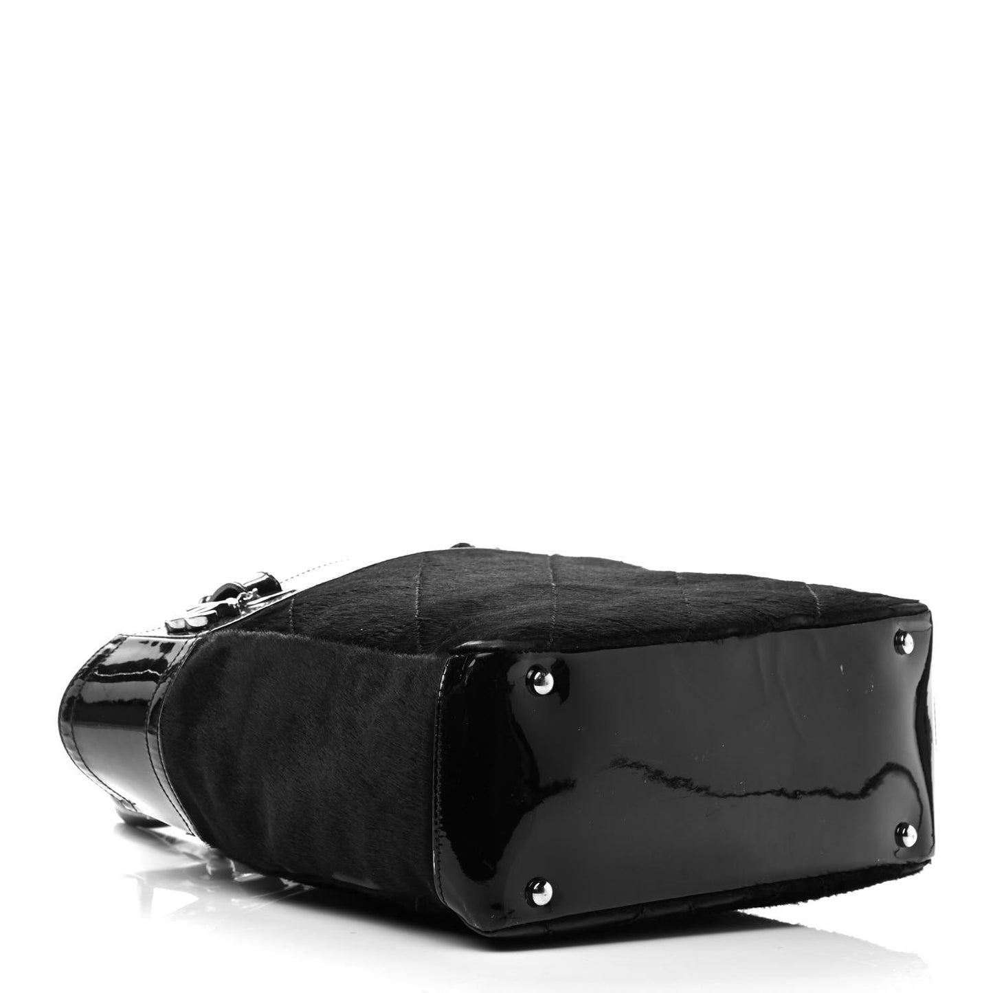 Patent Pony Hair Quilted Small Paris Biarritz Tote Black