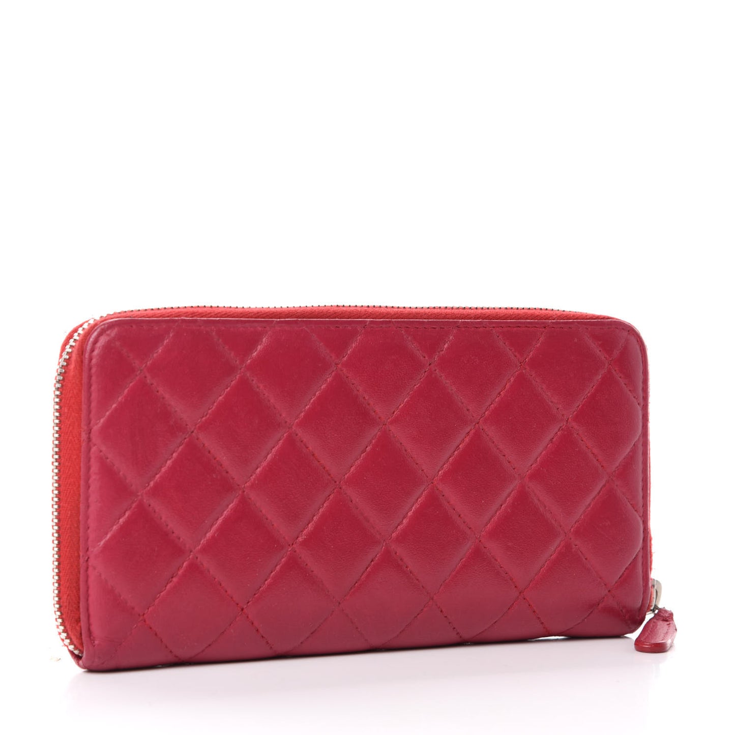 Lambskin Quilted Zip Around Wallet Dark Pink