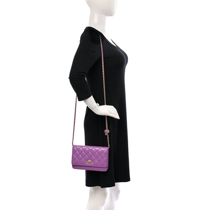 Chanel Lambskin Quilted CC Pearl Crush Wallet on Chain WOC Purple 2 of 16