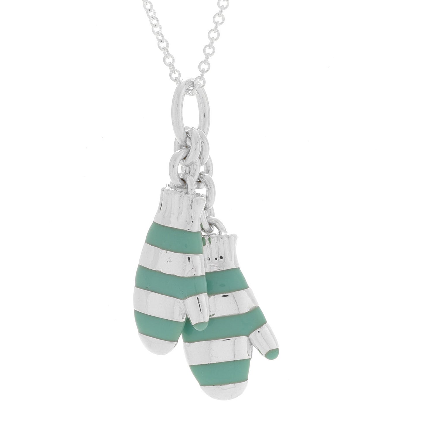Sterling Silver Enamel Mittens Charm Necklace Blue