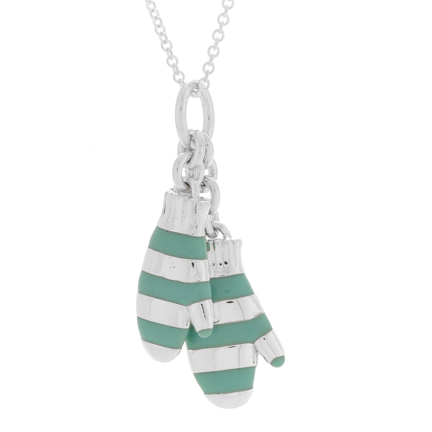 Tiffany Sterling Silver Enamel Mittens Charm Necklace Blue 4 of 7
