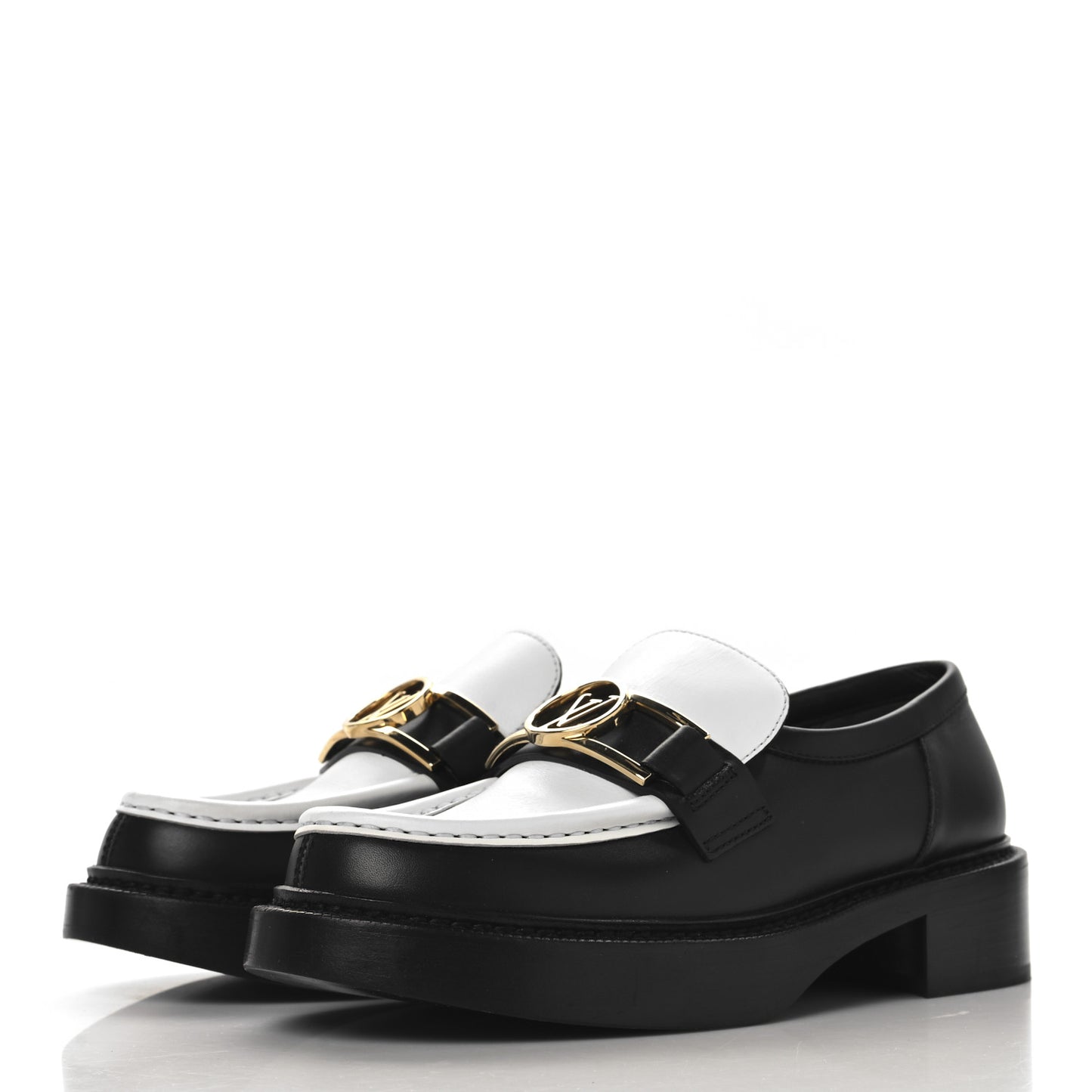 Calfskin Academy Loafers 38 Black White