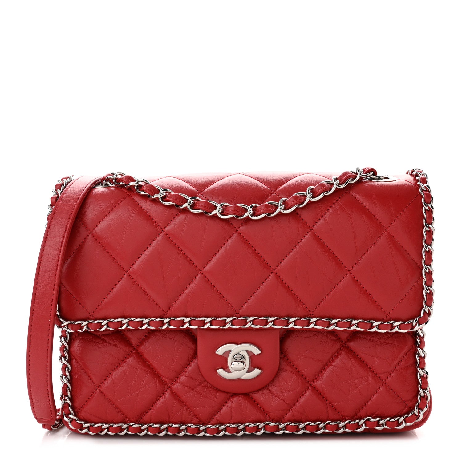 Chanel Crumpled Calfskin Medium Chain All Over Flap Red 1 of 11