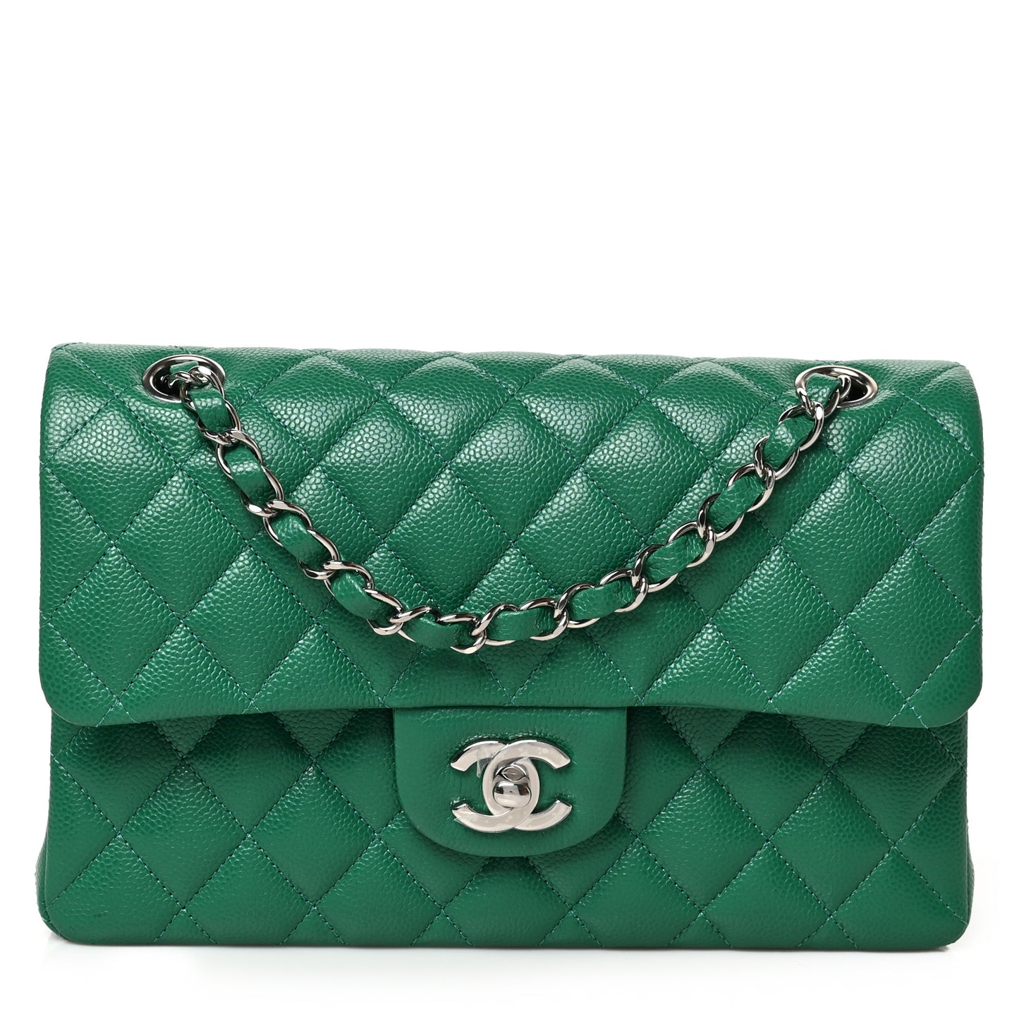 Caviar Quilted Small Double Flap Green