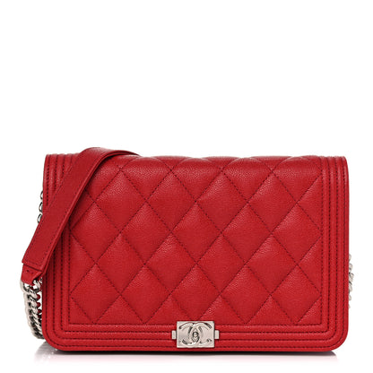 Chanel Caviar Quilted Boy Wallet On Chain WOC Red 1 of 12