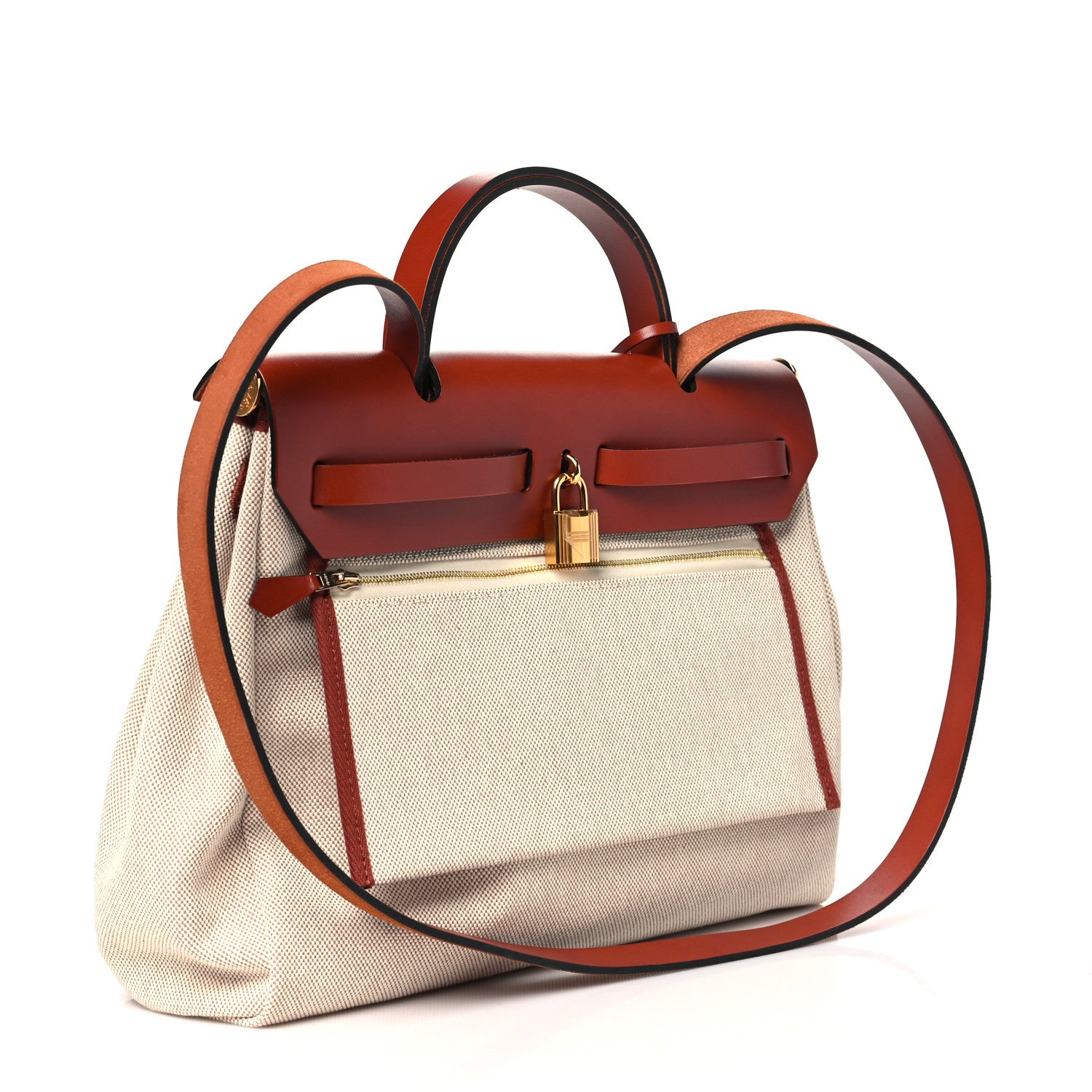 Hermes Vache Hunter Toile H Brides de Gala Herbag Zip Retourne 31 PM Cuivre Ecru Beige 4 of 12