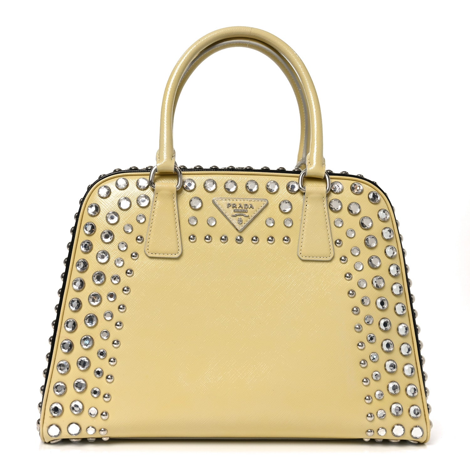 Prada Saffiano Lux Crystal Pyramid Bag Talco Black 1 of 9