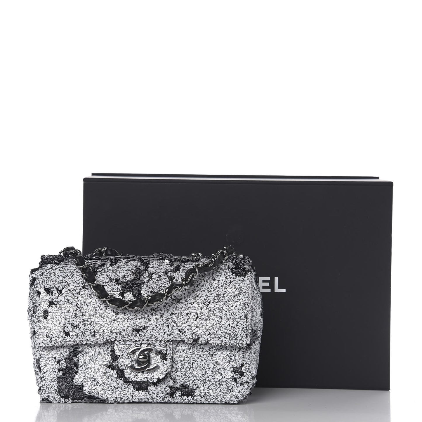Sequin CC Logo Small Single Flap White Black