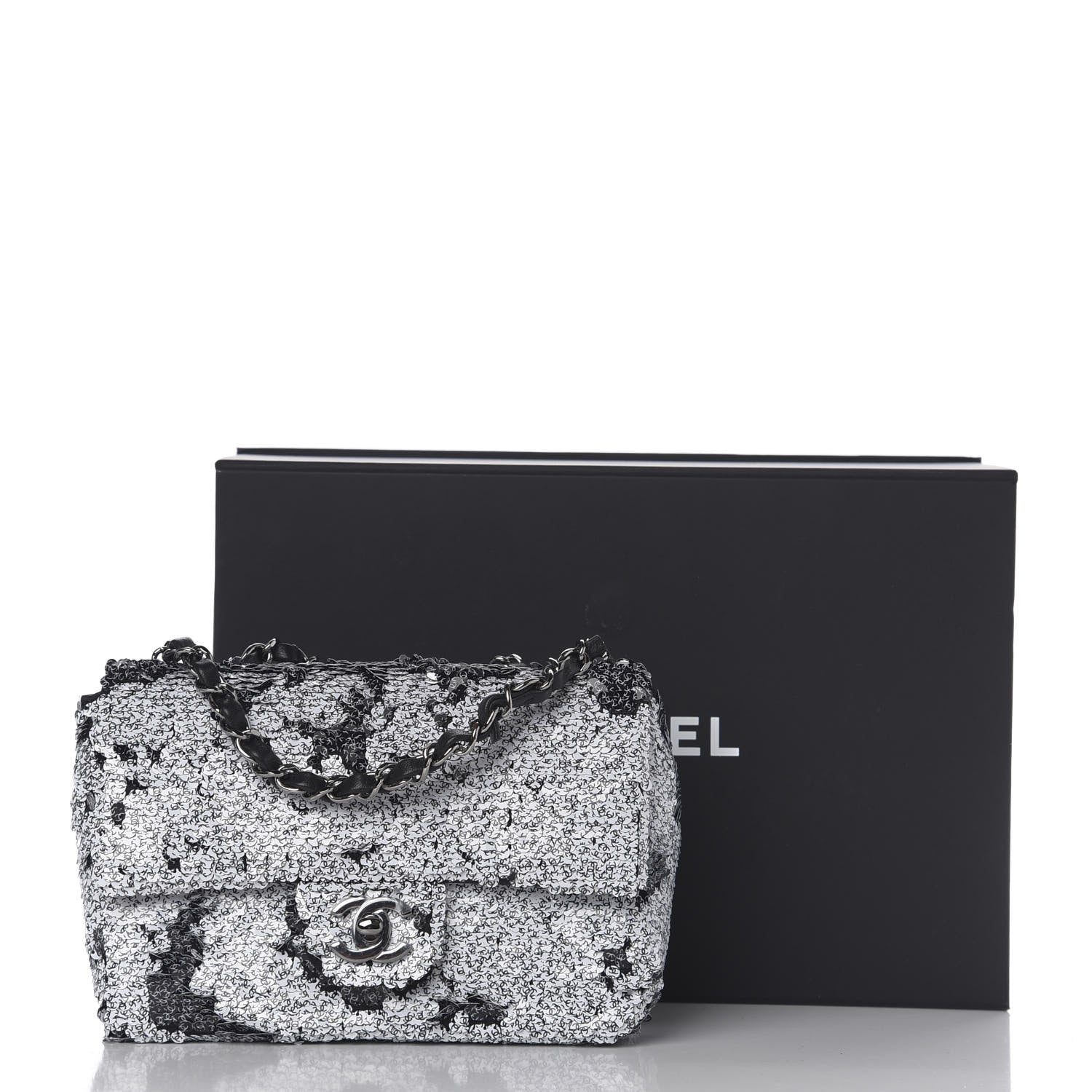 Chanel Sequin CC Logo Small Single Flap White Black 9 of 9