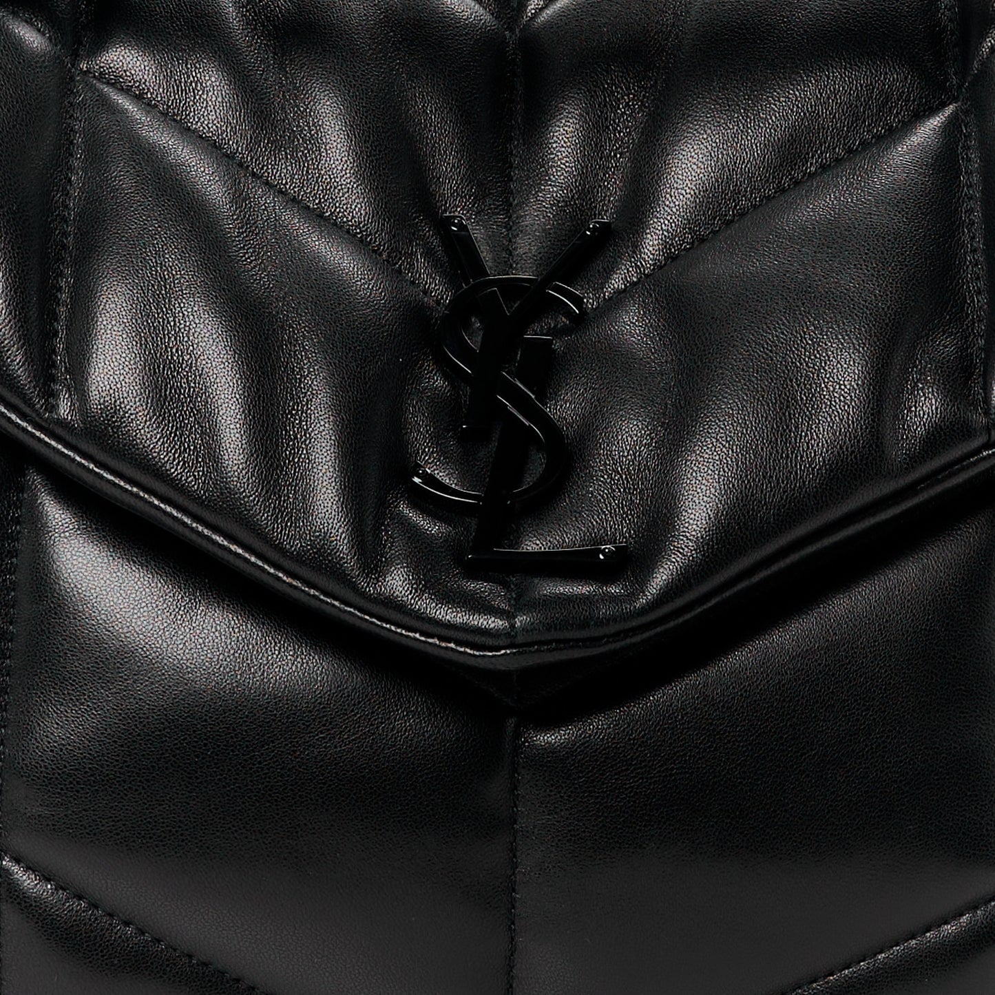 Lambskin Quilted Monogram Monochrome Medium Loulou Puffer Chain Satchel Black