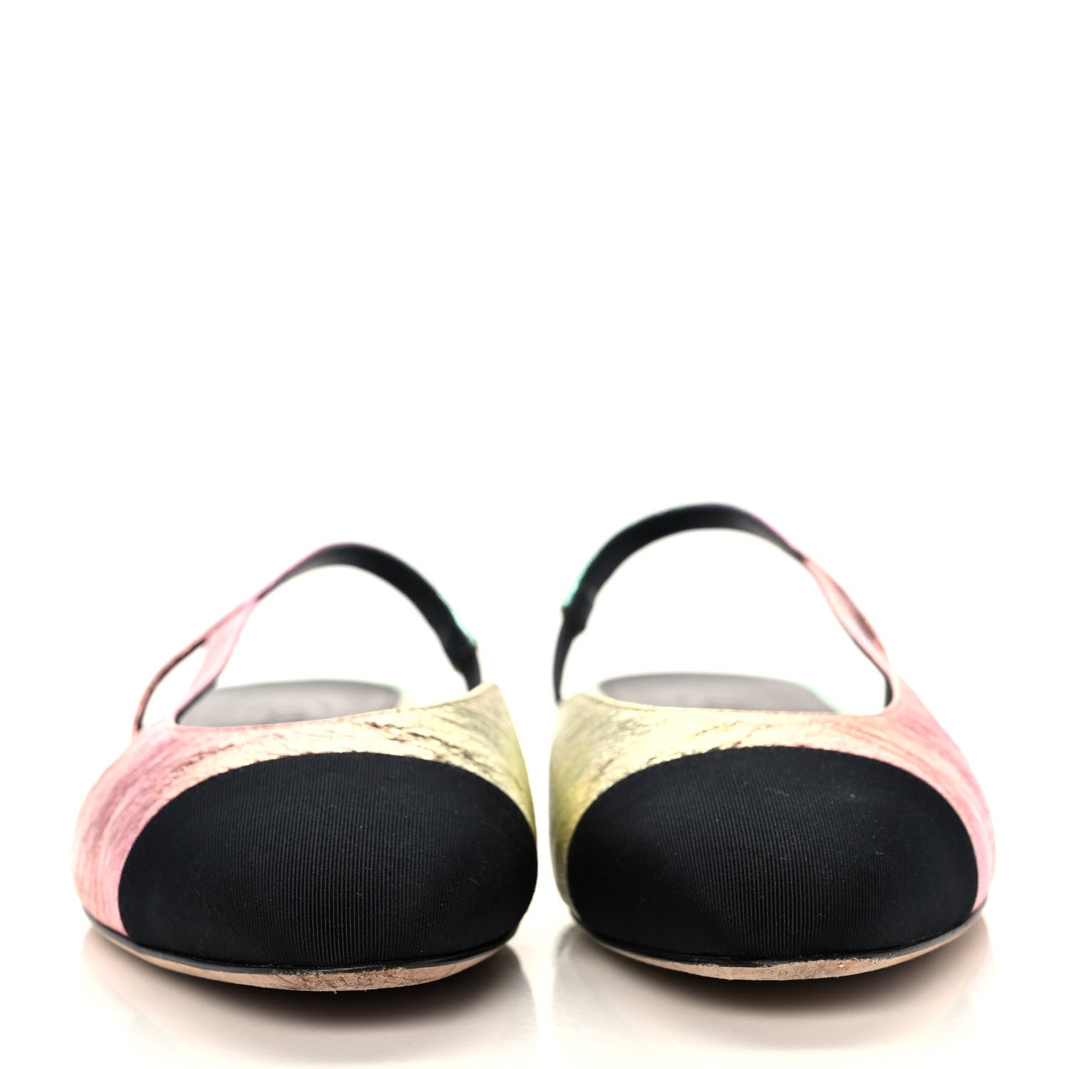 Chanel Laminated Calfskin Grosgrain Cap Toe CC Slingback Flats 37.5 Multicolor Black 2 of 9
