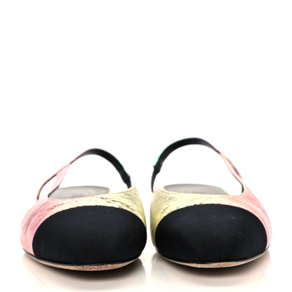 Chanel Laminated Calfskin Grosgrain Cap Toe CC Slingback Flats 37.5 Multicolor Black 2 of 9