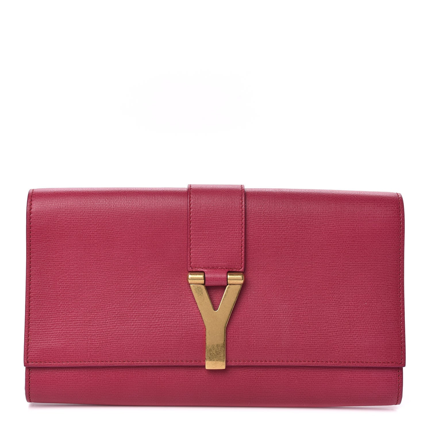 Saint Laurent Textured Calfskin Classic Y Ligne Clutch Fuchsia 1 of 7