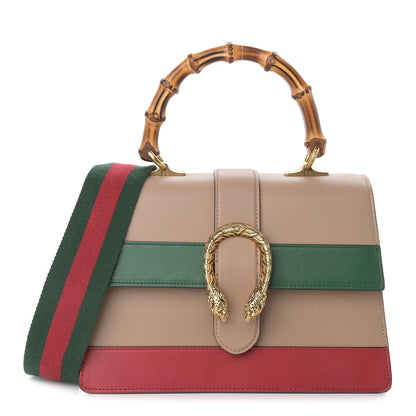 Gucci Calfskin Bamboo Web Medium Dionysus Top Handle Bag Camelia Bright Evergreen Hibiscus Red 1 of 10