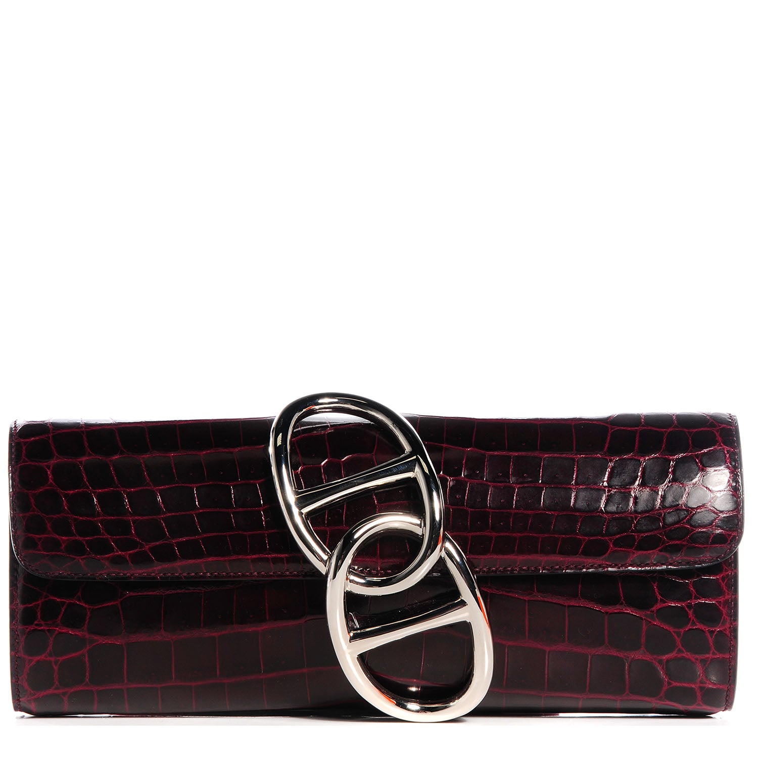 Hermes Shiny Niloticus Crocodile Egee Clutch Bordeaux 1 of 14