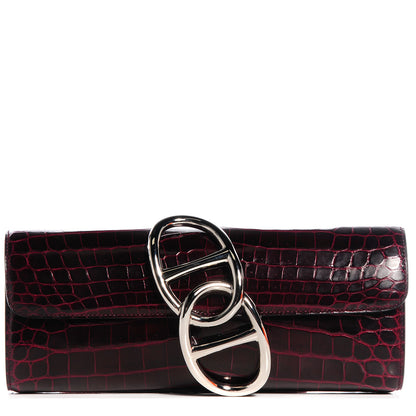 Hermes Shiny Niloticus Crocodile Egee Clutch Bordeaux 1 of 14